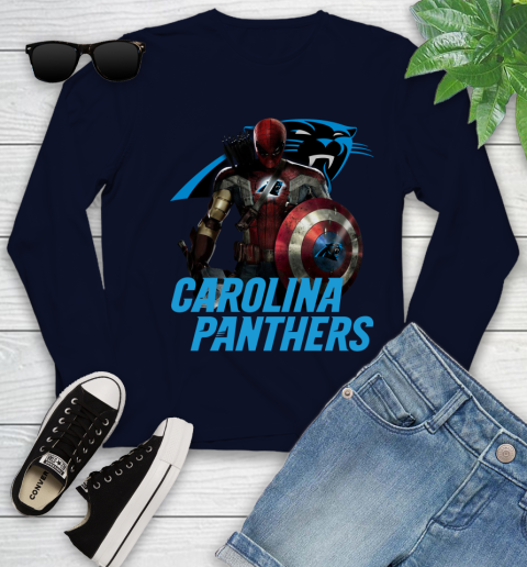 NFL Captain America Thor Spider Man Hawkeye Avengers Endgame Football Carolina Panthers Youth Long Sleeve 3
