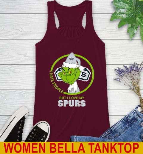 San Antonio Spurs NBA Christmas Grinch I Hate People But I Love My Favorite Basketball Team Racerback Tank 3