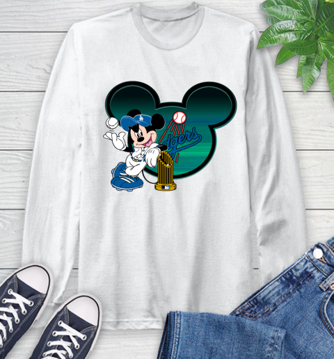 MLB Los Angeles Dodgers The Commissioner's Trophy Mickey Mouse Disney Long Sleeve T-Shirt