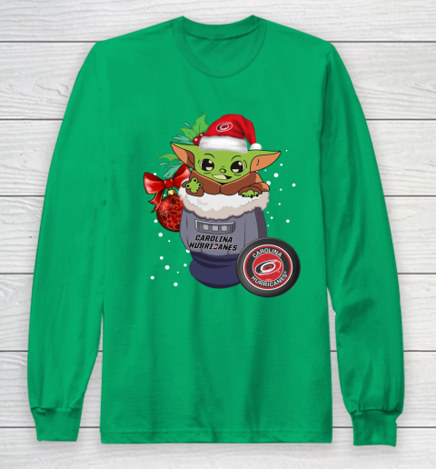 Carolina Hurricanes Christmas Baby Yoda Star Wars Funny Happy NHL Long Sleeve T-Shirt 7