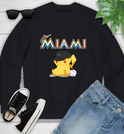 MLB Pikachu Baseball Sports Miami Marlins Youth Sweatshirt 2