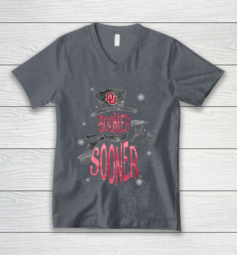 Oklahoma Sooners Christmas Snowman V-Neck T-Shirt 4