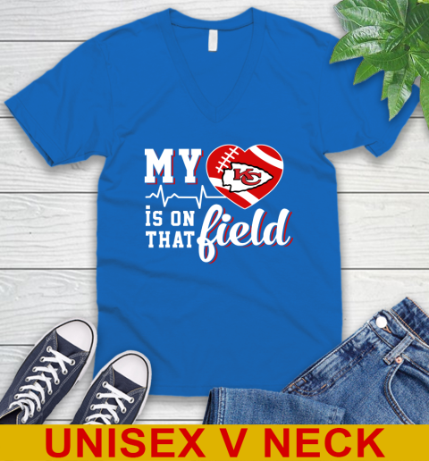 NFL My Heart Is On That Field Football Sports Kansas City Chiefs V-Neck T-Shirt 5