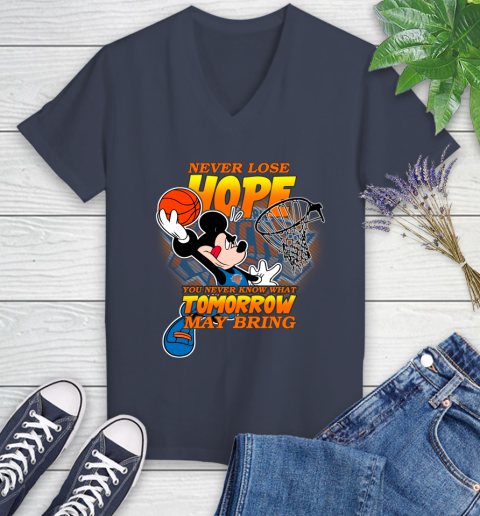 New York Knicks NBA Basketball Mickey Disney Never Lose Hope Women's V-Neck T-Shirt 12