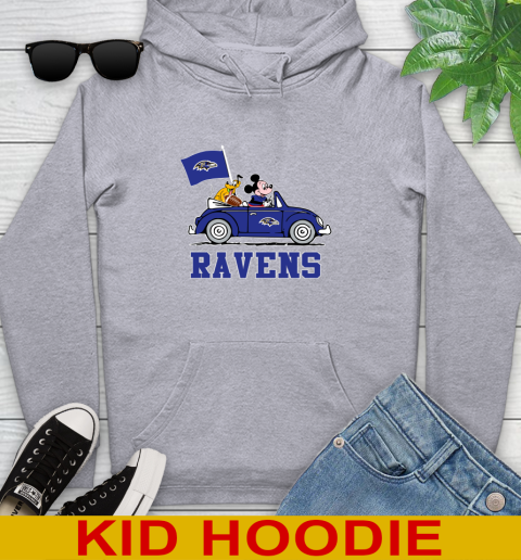 NFL Football Baltimore Ravens Pluto Mickey Driving Disney Shirt Youth Hoodie 6