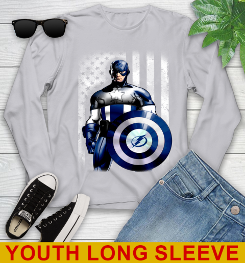 Tampa Bay Lightning NHL Hockey Captain America Marvel Avengers American Flag Shirt Youth Long Sleeve 5