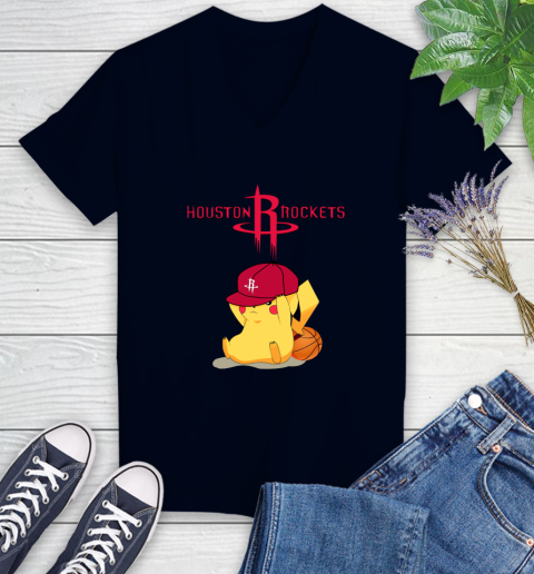 NBA Pikachu Basketball Sports Houston Rockets Women's V-Neck T-Shirt 3