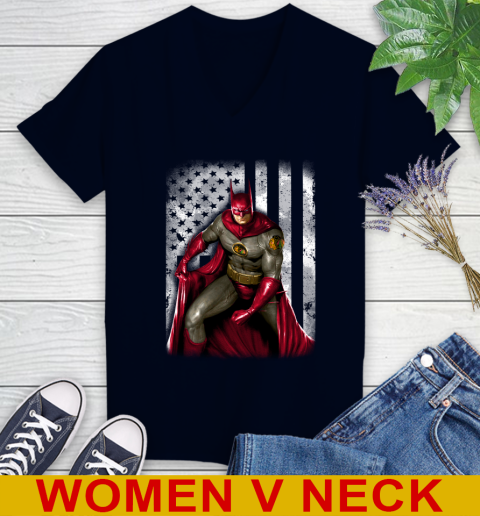Chicago Blackhawks NHL Hockey Batman DC American Flag Shirt Women's V-Neck T-Shirt 2