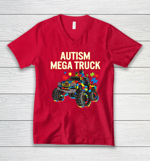 Autism Mega Truck Shirt Monster Truck Autism Awareness V-Neck T-Shirt 5