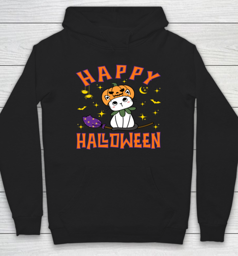 Halloween Shirt For Women and Cat Happy Halloween Cat Pumpkin Cute Kitten Witch Kawaii Neko Hoodie