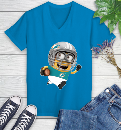 NFL Miami Dolphins Minions Disney Football Sports Women's V-Neck T-Shirt 7