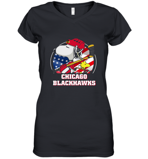 Chicago Blackhawks Ice Hockey Snoopy And Woodstock NHL Women's V-Neck T-Shirt