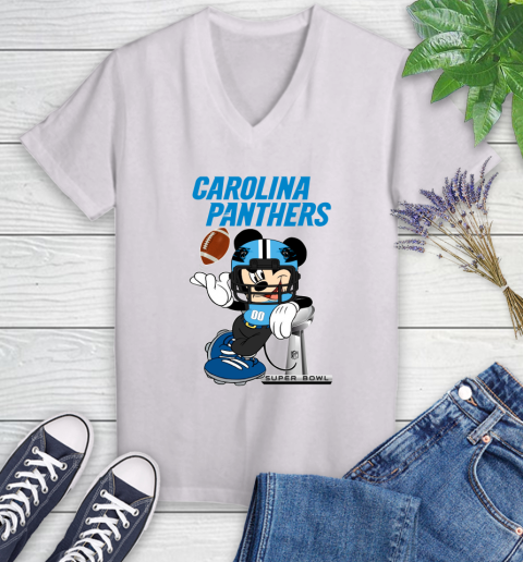 NFL Carolina Panthers Mickey Mouse Disney Super Bowl Football T Shirt Women's V-Neck T-Shirt