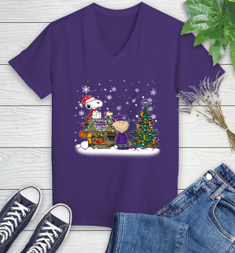 Sacramento Kings NBA Basketball Christmas The Peanuts Movie Snoopy Championship Women's V-Neck T-Shirt 3