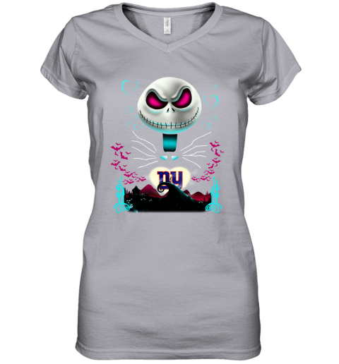 NFL New York Giants Jack Skellington Sally The Nightmare Before Christmas Football XN1YV5KzCnj women v neck t shirt 39 95 151514 front sport grey