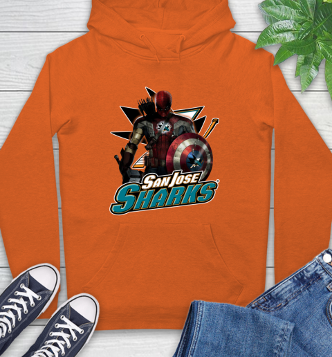 NHL Captain America Thor Spider Man Hawkeye Avengers Endgame Hockey San Jose Sharks Hoodie 5
