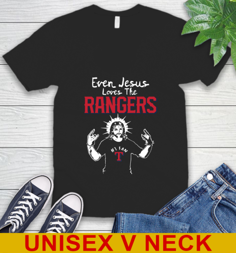 Texas Rangers MLB Baseball Even Jesus Loves The Rangers Shirt V-Neck T-Shirt
