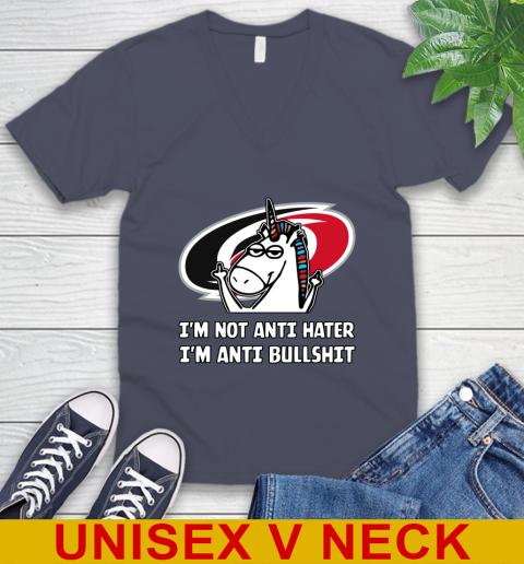 Carolina Hurricanes NHL Hockey Unicorn I'm Not Anti Hater I'm Anti Bullshit V-Neck T-Shirt 8