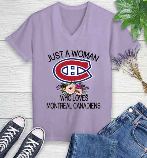 NHL Just A Woman Who Loves Montreal Canadiens Hockey Sports Women's V-Neck T-Shirt 9