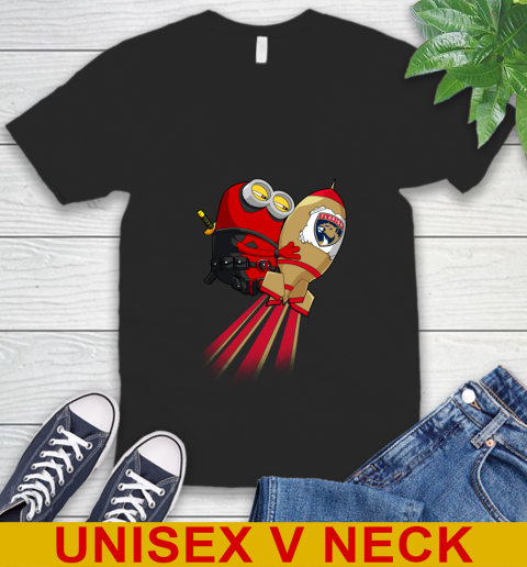NHL Hockey Florida Panthers Deadpool Minion Marvel Shirt V-Neck T-Shirt