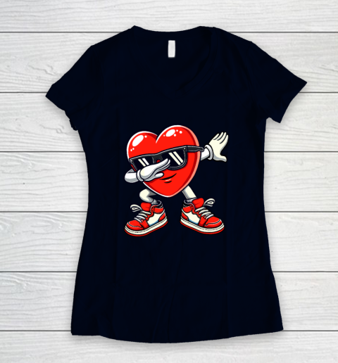 Dabbing Heart Funny Gifts Valentines Day Women's V-Neck T-Shirt 2