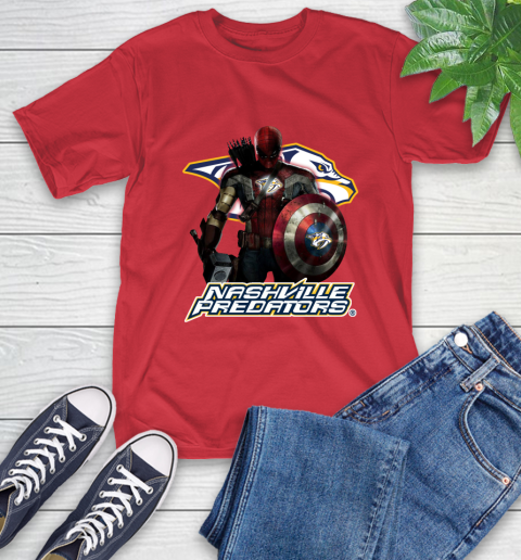 NHL Captain America Thor Spider Man Hawkeye Avengers Endgame Hockey Nashville Predators T-Shirt 10