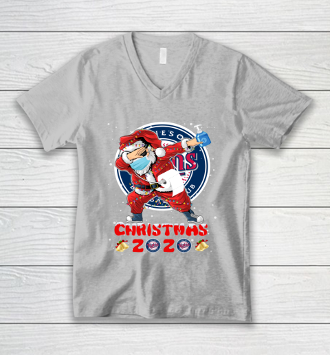 Minnesota Twins Funny Santa Claus Dabbing Christmas 2020 MLB V-Neck T-Shirt 3