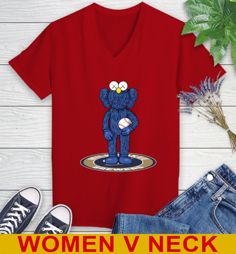 MLB Baseball Milwaukee Brewers Kaws Bff Blue Figure Shirt Women's V-Neck T-Shirt 12