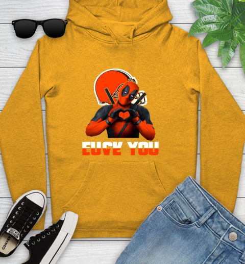 NHL Cleveland Browns Deadpool Love You Fuck You Football Sports Youth Hoodie 2