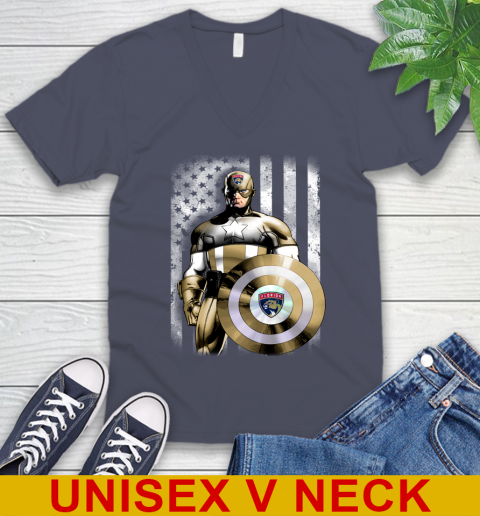 Florida Panthers NHL Hockey Captain America Marvel Avengers American Flag Shirt V-Neck T-Shirt 7