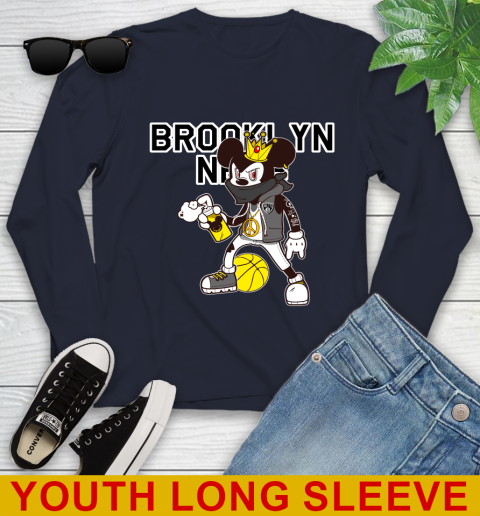 Brooklyn Nets NBA Basketball Mickey Peace Sign Sports Youth Long Sleeve 3