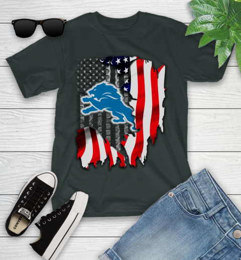Detroit Lions NFL Football American Flag Youth T-Shirt 6