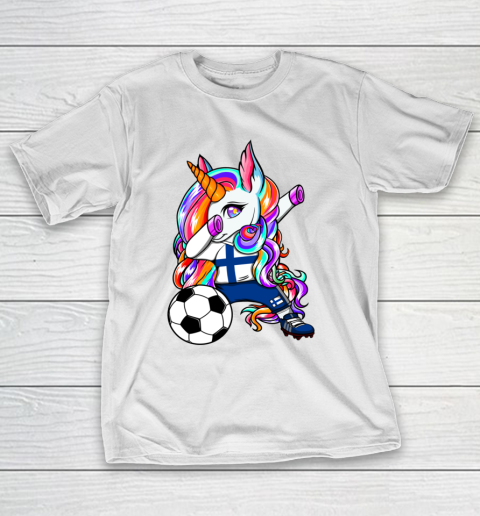 Dabbing Unicorn Finland Soccer Fans Jersey Finnish Football T-Shirt 1