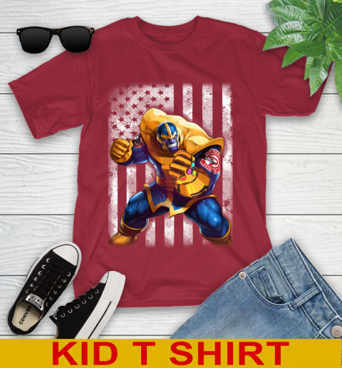 NBA Basketball Atlanta Hawks Thanos Marvel American Flag Shirt Youth T-Shirt 12