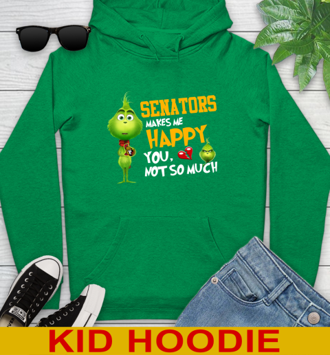 NHL Ottawa Senators Makes Me Happy You Not So Much Grinch Hockey Sports Youth Hoodie 8