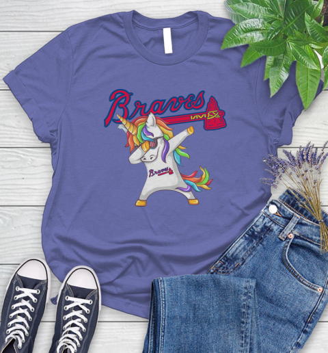 Atlanta Braves MLB Baseball Funny Unicorn Dabbing Sports Women's T-Shirt 11