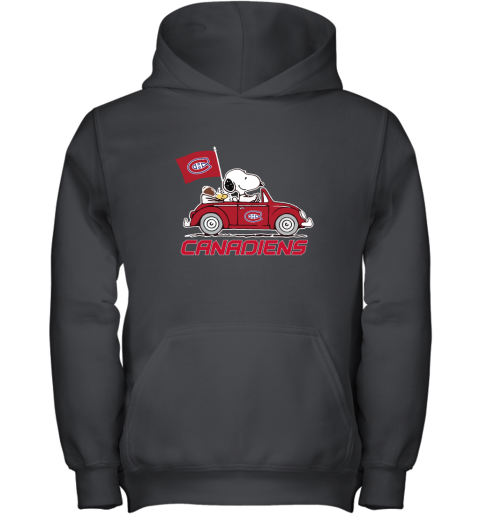 Snoopy And Woodstock Ride The Montreal Canadiens Car NHL Youth Hoodie