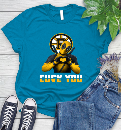 NHL Boston Bruins Deadpool Love You Fuck You Hockey Sports Women's T-Shirt 10