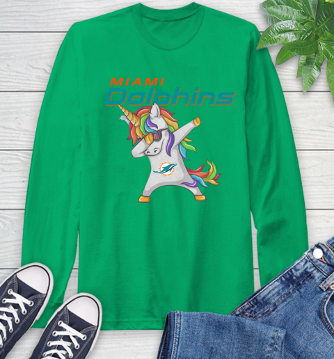 Miami Dolphins NFL Football Funny Unicorn Dabbing Sports Long Sleeve T-Shirt 7
