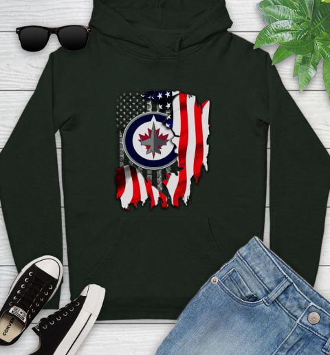 Winnipeg Jets NHL Hockey American Flag Youth Hoodie 14