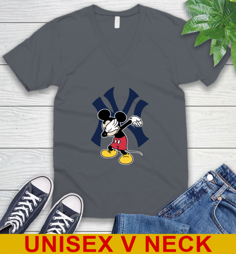 New York Yankees MLB Baseball Dabbing Mickey Disney Sports V-Neck T-Shirt 5