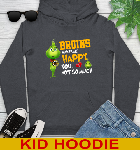 NHL Boston Bruins Makes Me Happy You Not So Much Grinch Hockey Sports Youth Hoodie 9
