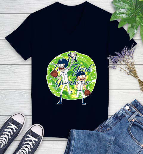 MLB New York Yankees Rick And Morty Baseball Sports Women's V-Neck T-Shirt 3