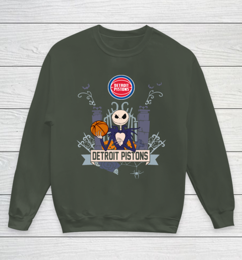NBA Detroit Pistons Basketball Jack Skellington Halloween Youth Sweatshirt 8