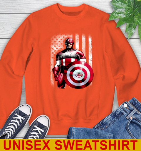 Cincinnati Reds MLB Baseball Captain America Marvel Avengers American Flag Shirt Sweatshirt 3