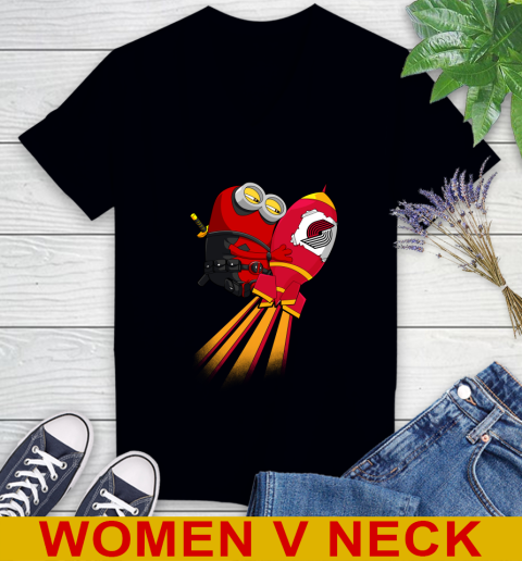 NBA Basketball Portland Trail Blazers Deadpool Minion Marvel Shirt Women's V-Neck T-Shirt