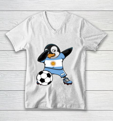 Dabbing Penguin Argentina Soccer Fans Jersey Football Lovers V-Neck T-Shirt