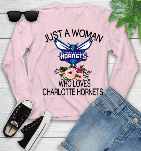 NBA Just A Woman Who Loves Charlotte Hornets Basketball Sports Youth Long Sleeve 7