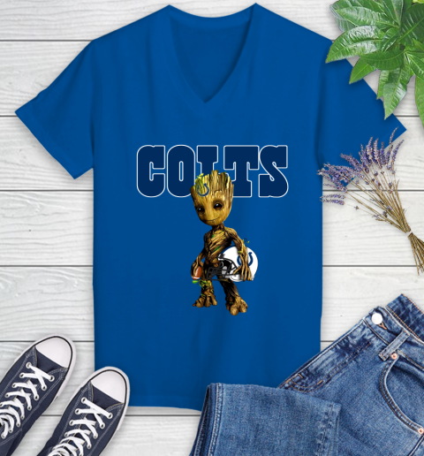 Indianapolis Colts NFL Football Groot Marvel Guardians Of The Galaxy Women's V-Neck T-Shirt 10