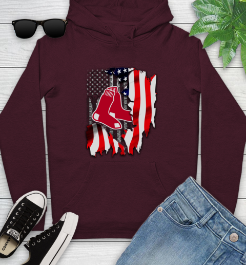 Boston Red Sox MLB Baseball American Flag Youth Hoodie 7